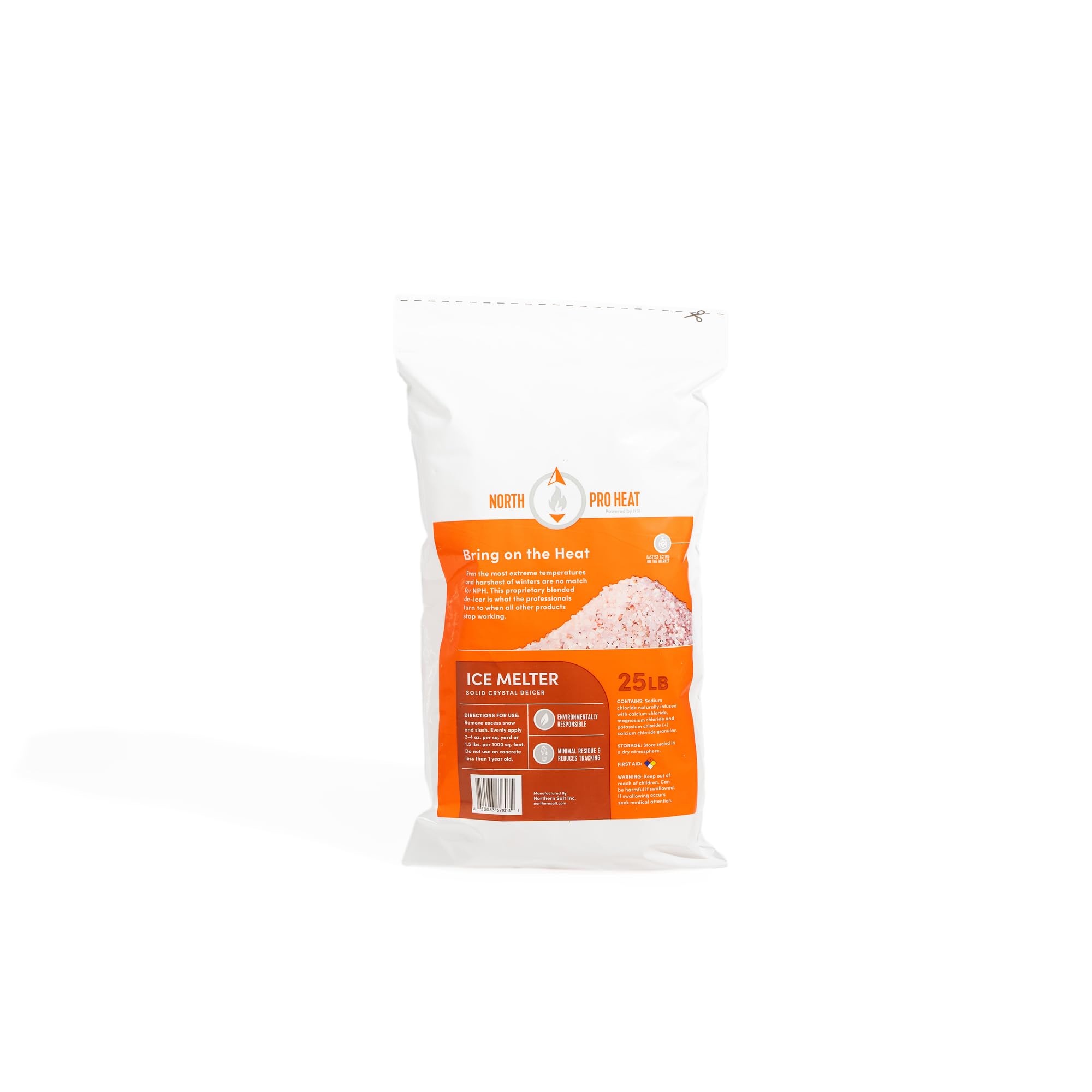 Heat Negative 30 Degree Melter Calcium Chloride Blend 25 lb Resealable Ice Melt Bag Fast Acting Deicer Ice Melt for Driveways, Sidewalks, Parking Lots