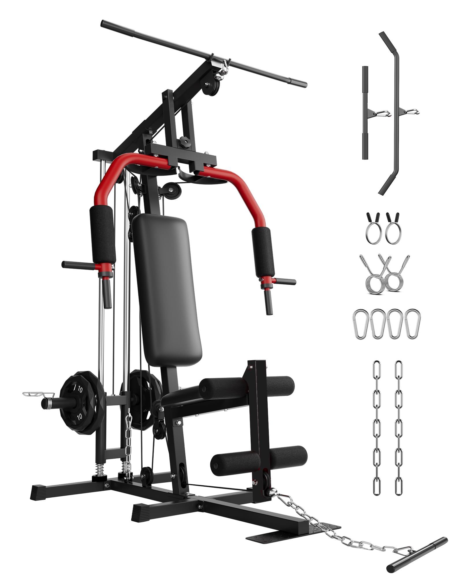 Home Gym Equipment, Workout Weight Machine with Cable Pulley System, 400 LBS Weight Capacity All in One Full Body Exercise Station for Strength Training, Multifunctional Compact Home Gym