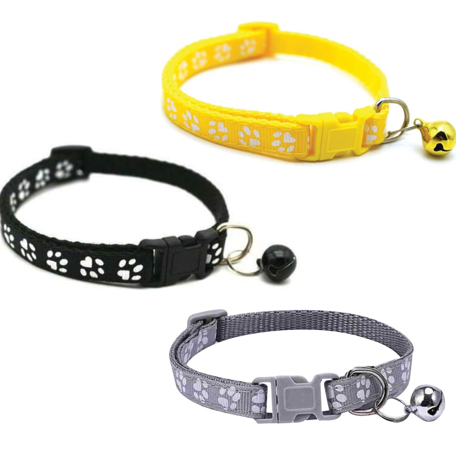 Litvibes Cat Collars Set of 3 with Bell,Kitten & Small Soft Adjustable Collar Safe,Solid Breakaway for Cats & Puppies,Cute Kitty Neckband with Paw Print- (Black,Yellow,Grey) (B0CXV96NPZ) Amazon Price History, Amazon Price Tracker