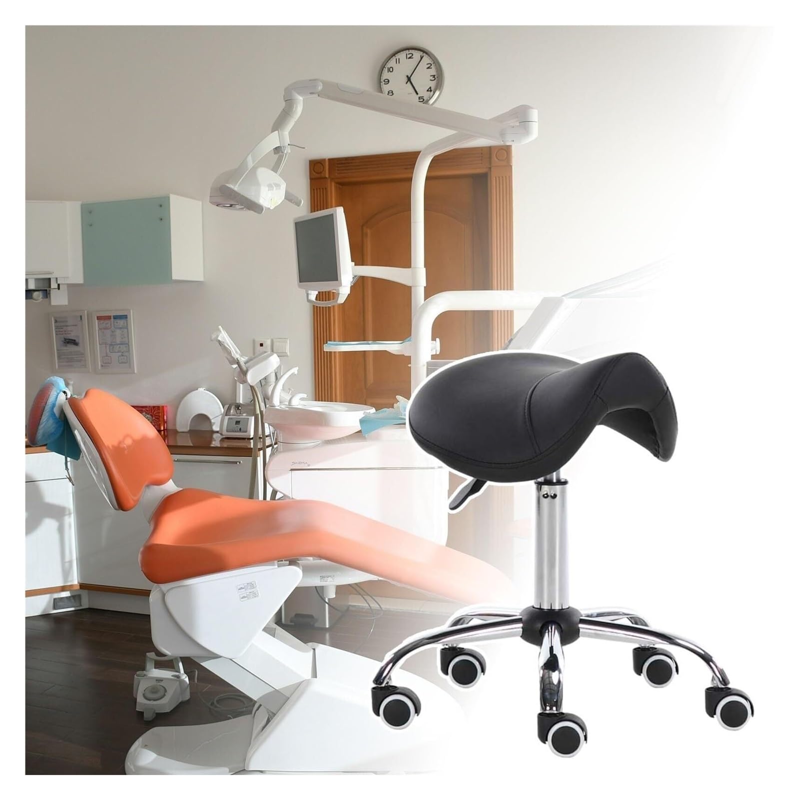 METTEOR Saddle Chair,Dental Hygienist Stool with Wheels, Professional Salon Liftable Drafting Chair for Tattooist Stylist Esthetician (Black One Size)