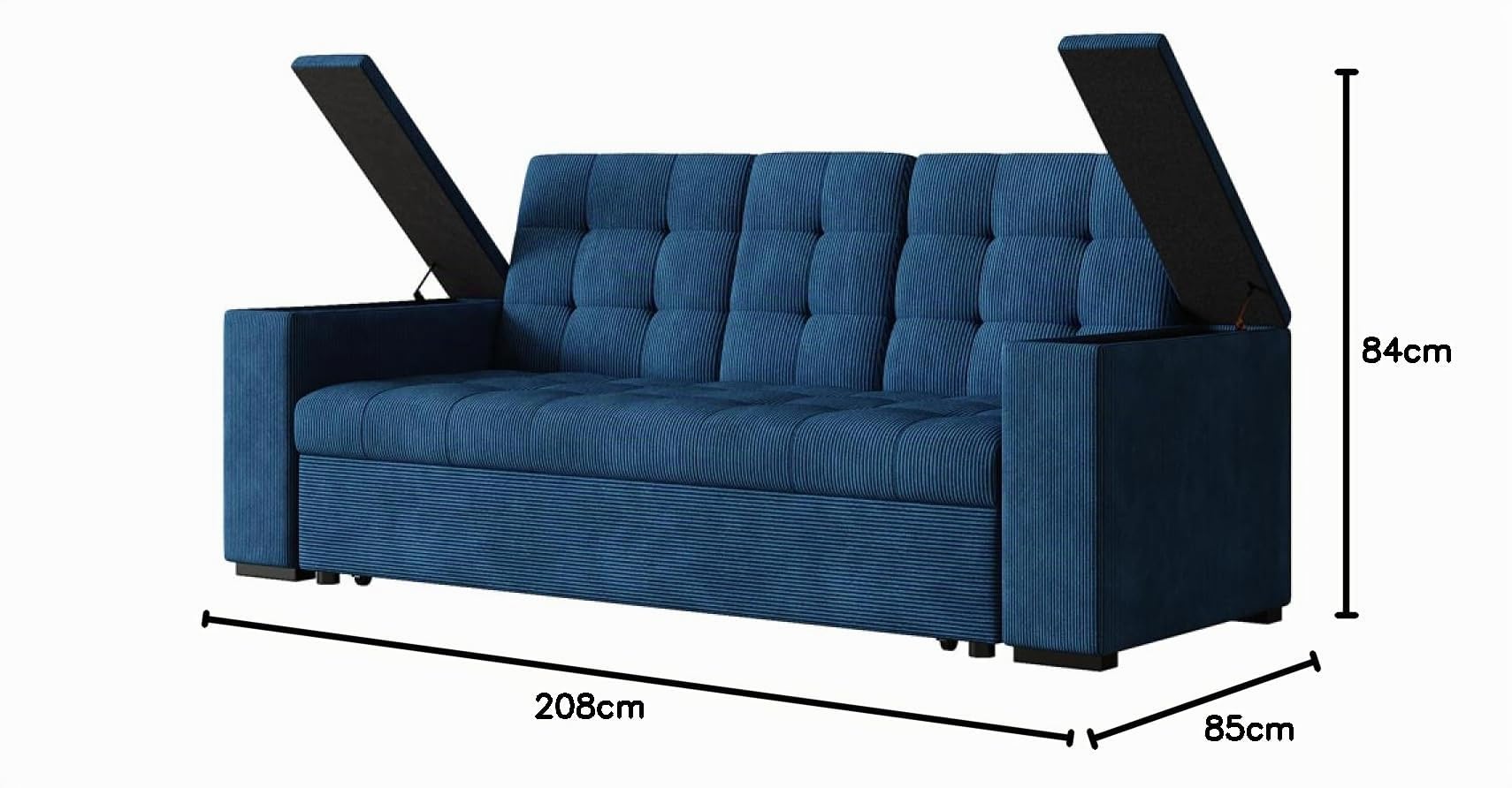 CONCEPTO FÁBRICA Sofá Convertible 3 plazas NOHO Azul Pana | Modular en sillón relax o cama completa de 160 x 160 cm según tus necesidades del momento.