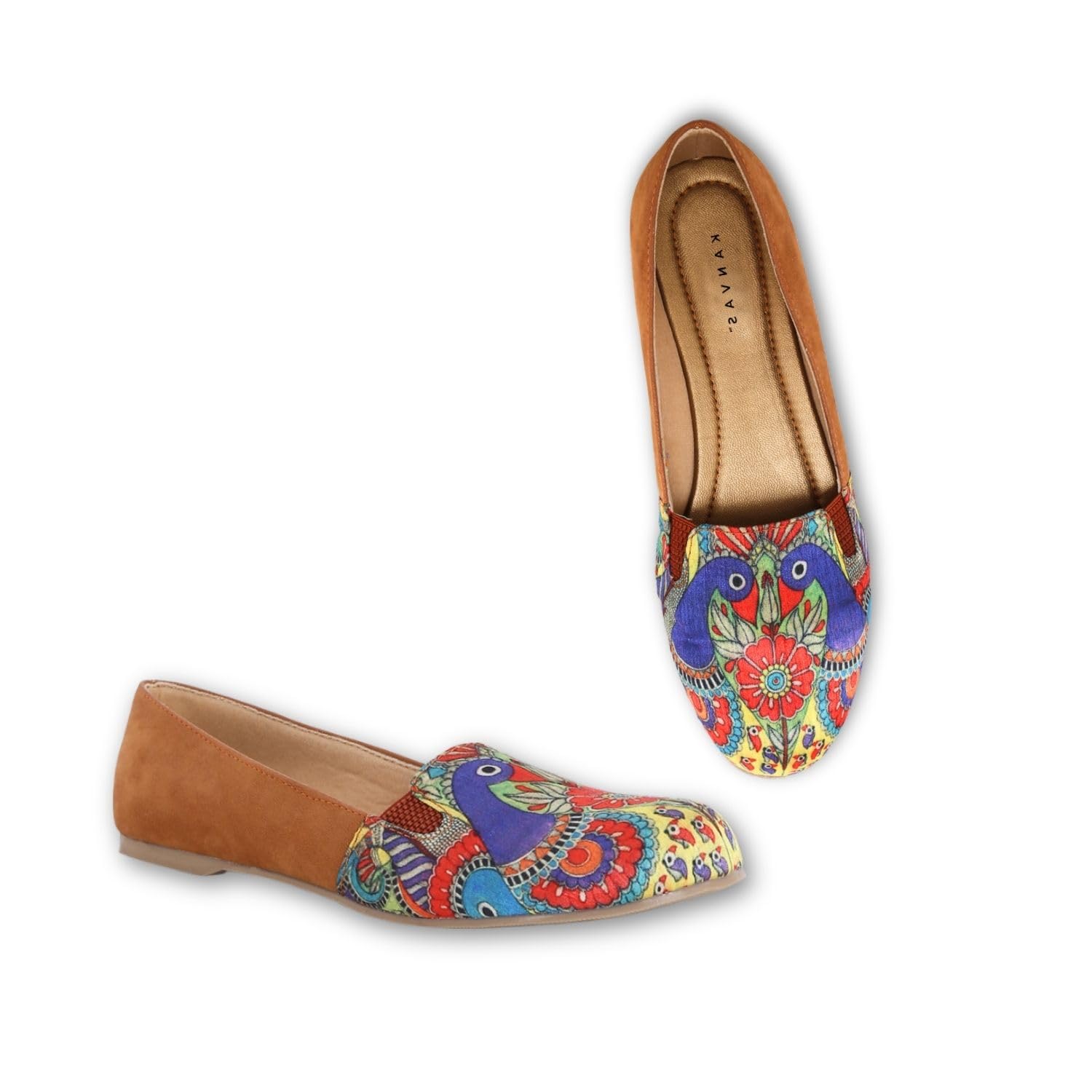 kanvas Printed Loafers for Women - Comfortable Casual Slip On Shoes - Vegan Leather - Stylish Fashion Moccasins for Casual Lightweight - Peacock Print Footwear-picture-15