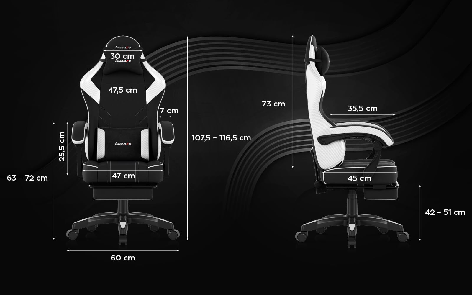huzaro Force 3.7 Chaise Gaming Ergonomique, Dossier Inclinable, Blanc