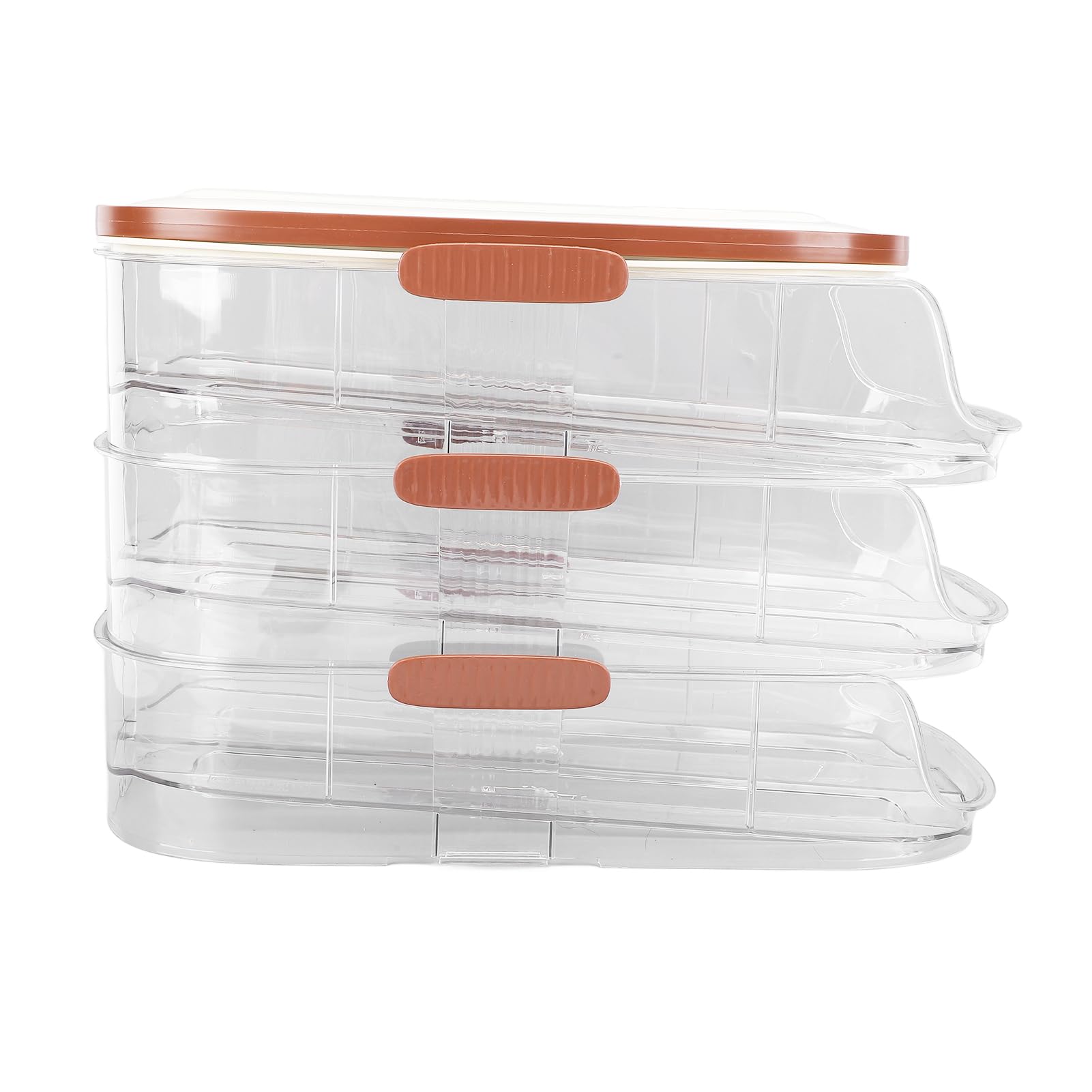 Cocoarm 3-lagige Eier-Aufbewahrungsbox, Rollender Eierhalter aus PET PP mit Deckel, Automatisches Vorwärtsrollen, Transparentes Tablett, Verdeckter Griff, Kühlschrank-Eier-Organizer für K (Zweireihig)