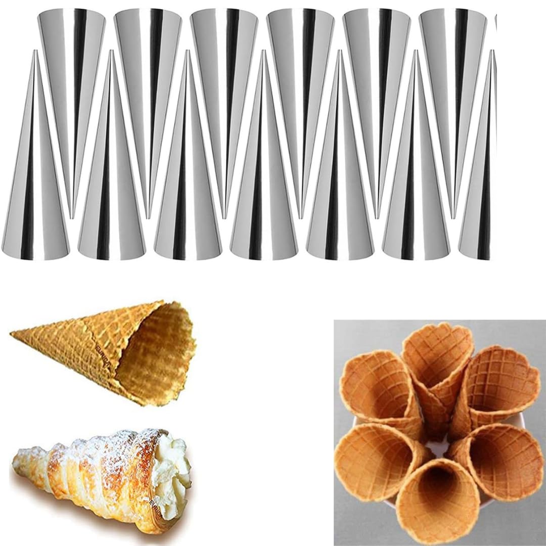 LEGACYCART Stainless Steel Cone Making Mould Spiral Baking Cone, Cream Roll Mold,Cream Horn Molds, Baking Cones Cream Horn Forms Standing Cone Shape ice Cream Nozzle (Pack of 12) (Medium)-image-36