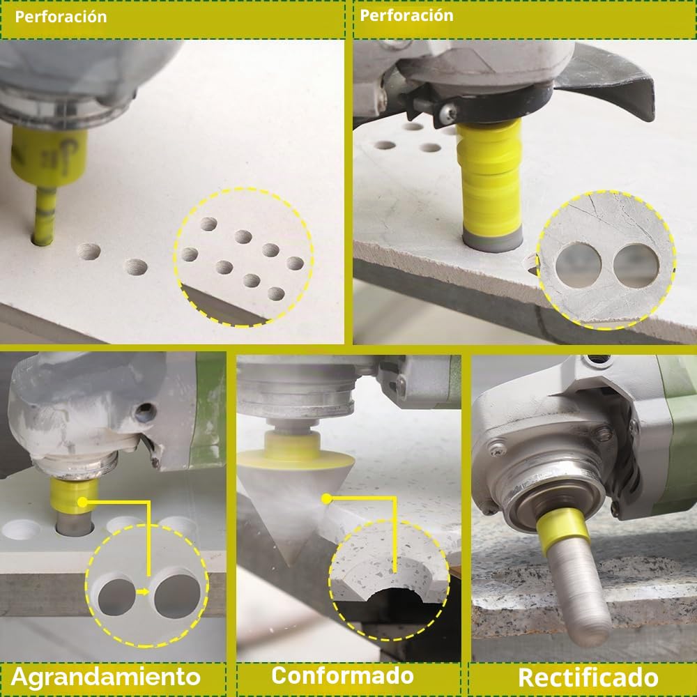 Juego Brocas Diamante 12piezas - (6/6/8/20/25/35/50/68/110mm+20mmBroca Fresado+50mmBroca Chaflán+Adaptador) Dentado Sierra Perforadora Diamante Cerámica Porcelánico Mármol Granito M14 Rosca