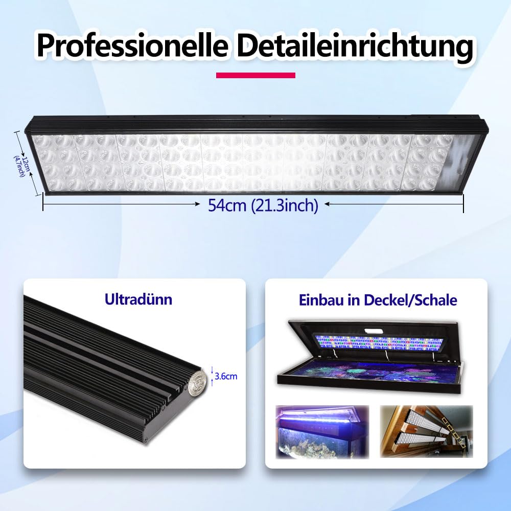 PopBloom Hertz H54 WiFi Aquarium LED Beleuchtung, 60W Dimmbare Meerwasser LED Beleuchtung mit 4 Kanäle, Aquarium Lampe Korallenriff Licht mit APP-Steuerung