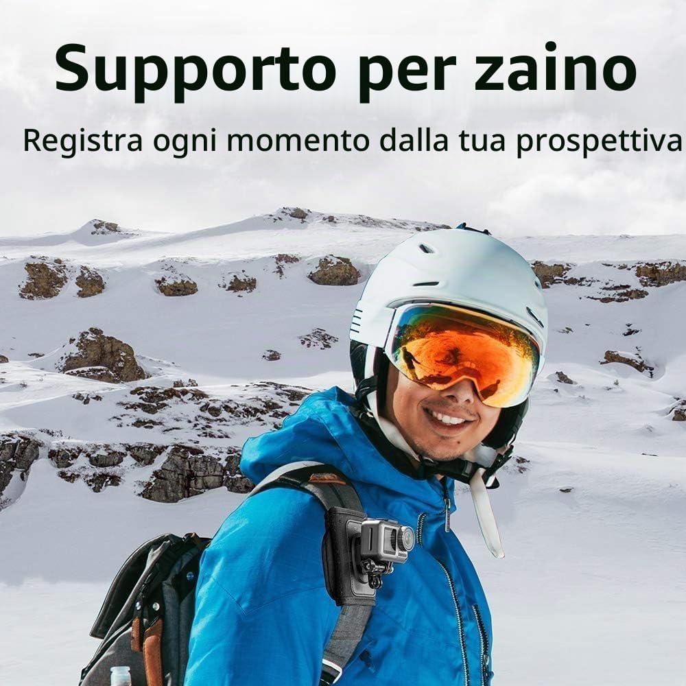 TELESIN Supporto da Zaino e Spallacci per GoPro Hero 13 12 11 10 9 8 DJI Osmo 360 Action 5 Pro 4, Insta360, con Cuscinetto Regolabile e Gancio a J e Attacco per Cinghia, Fotocamera di Azione Accessori