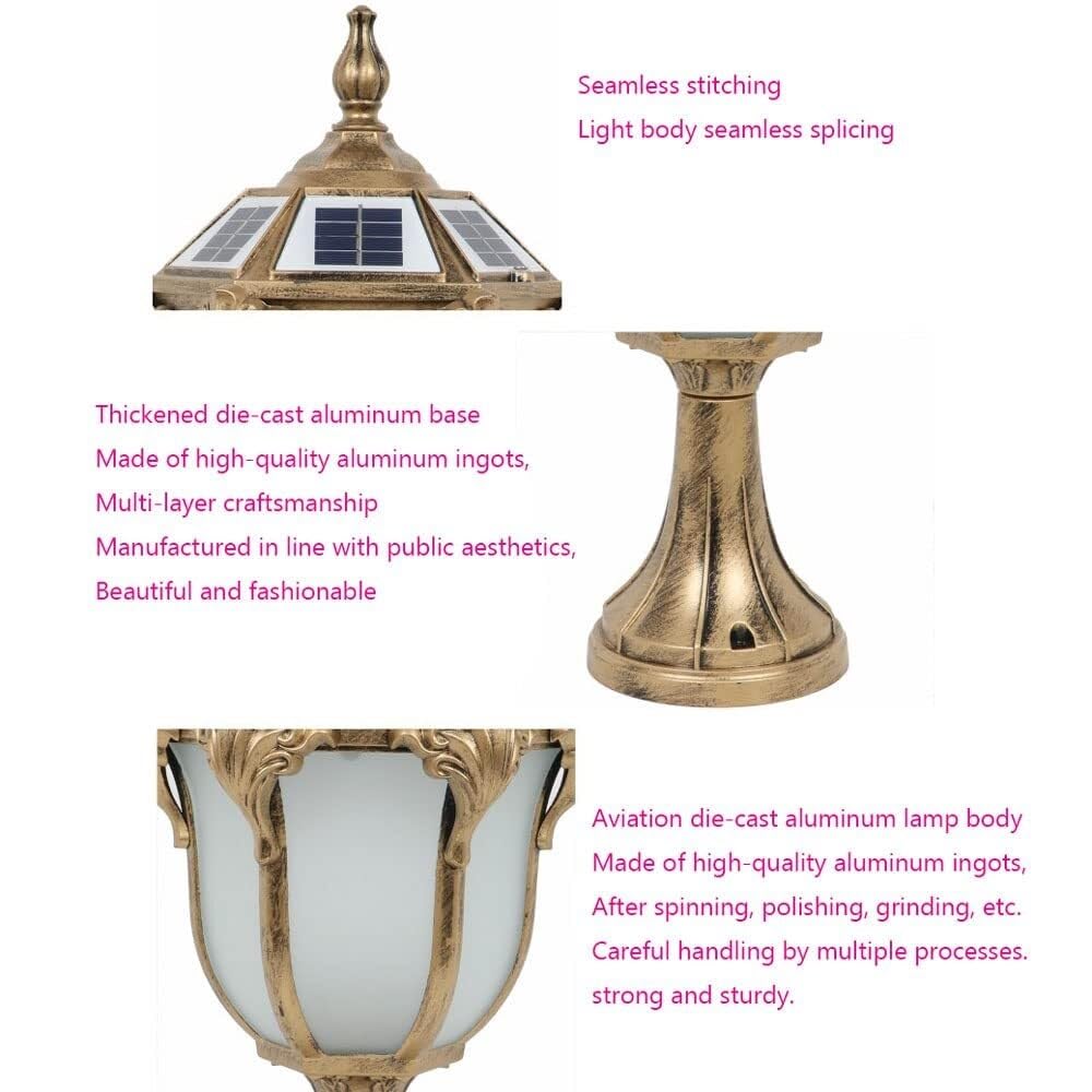 Lampa solarna LED na słupie, lampa słupkowa do ogrodu willi, zewnętrzna dekoracyjna oprawa, wodoodporna lampa stigma do wejścia na podwórko, do głowicy ściennej, latarnia(Black)