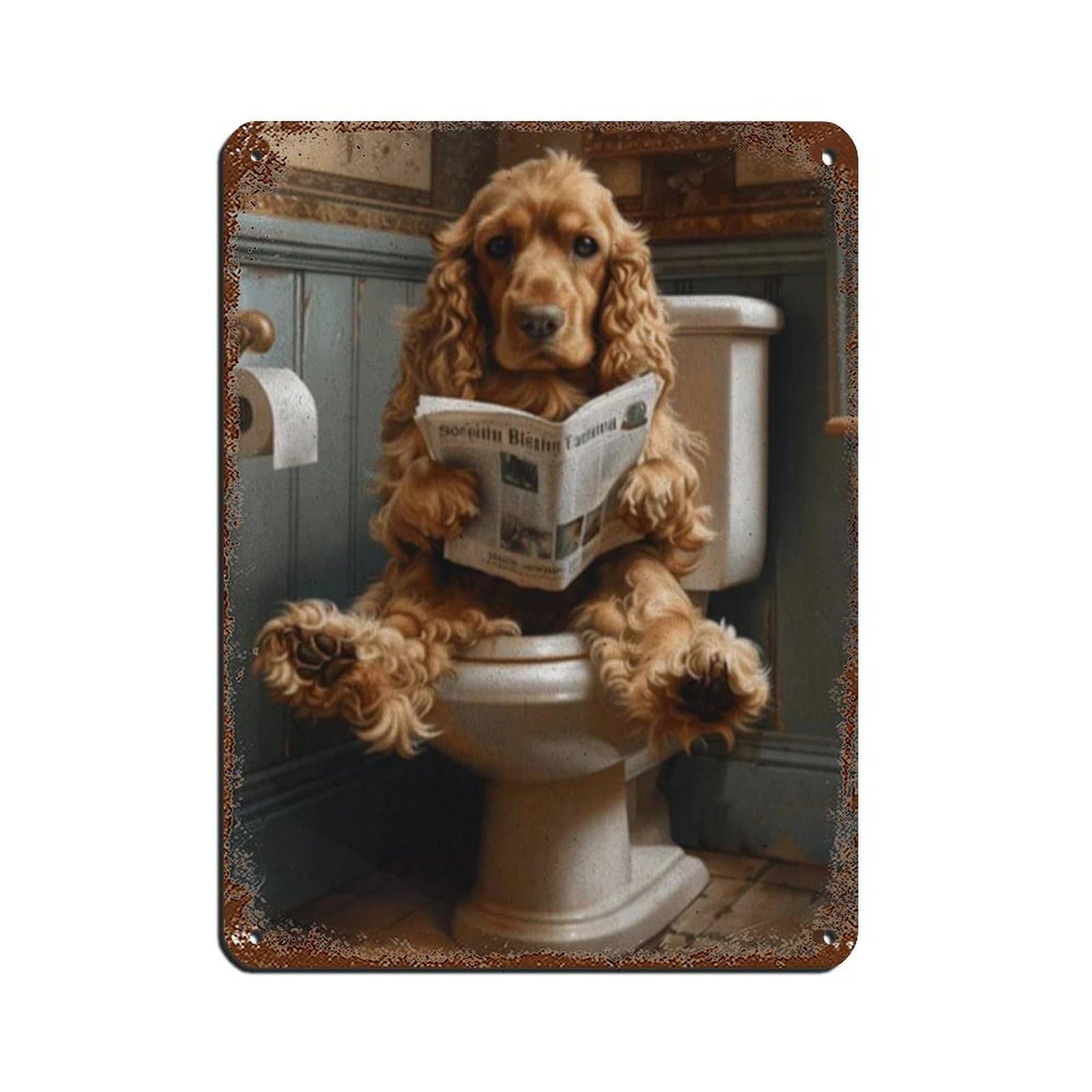Cocker Spaniel on The Toilet, Bathroom Poster Tin Sign Vintage Metal Pub Club Cafe Bar Home Wall Art Decoration Poster Retro 12x16inch(30x40cm)