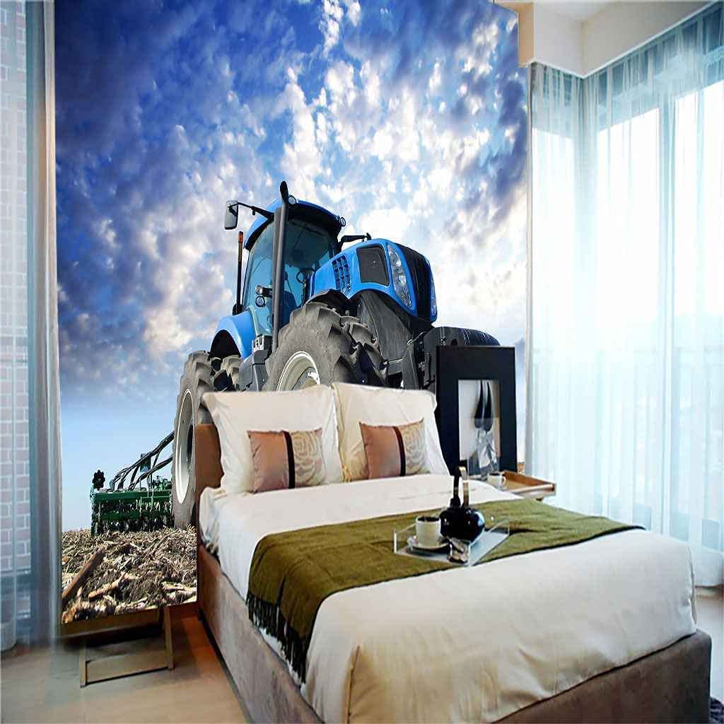 Mural Papel Pintado Foto Casa Personalizado 3D Papel Pintado Mural Tractor Azul Pared De Fondo De Tv Para Sala De Estar, Pintura En Lienzo Impermeable, Carteles De Pared Au250 x 175 cm (ancho x alto)