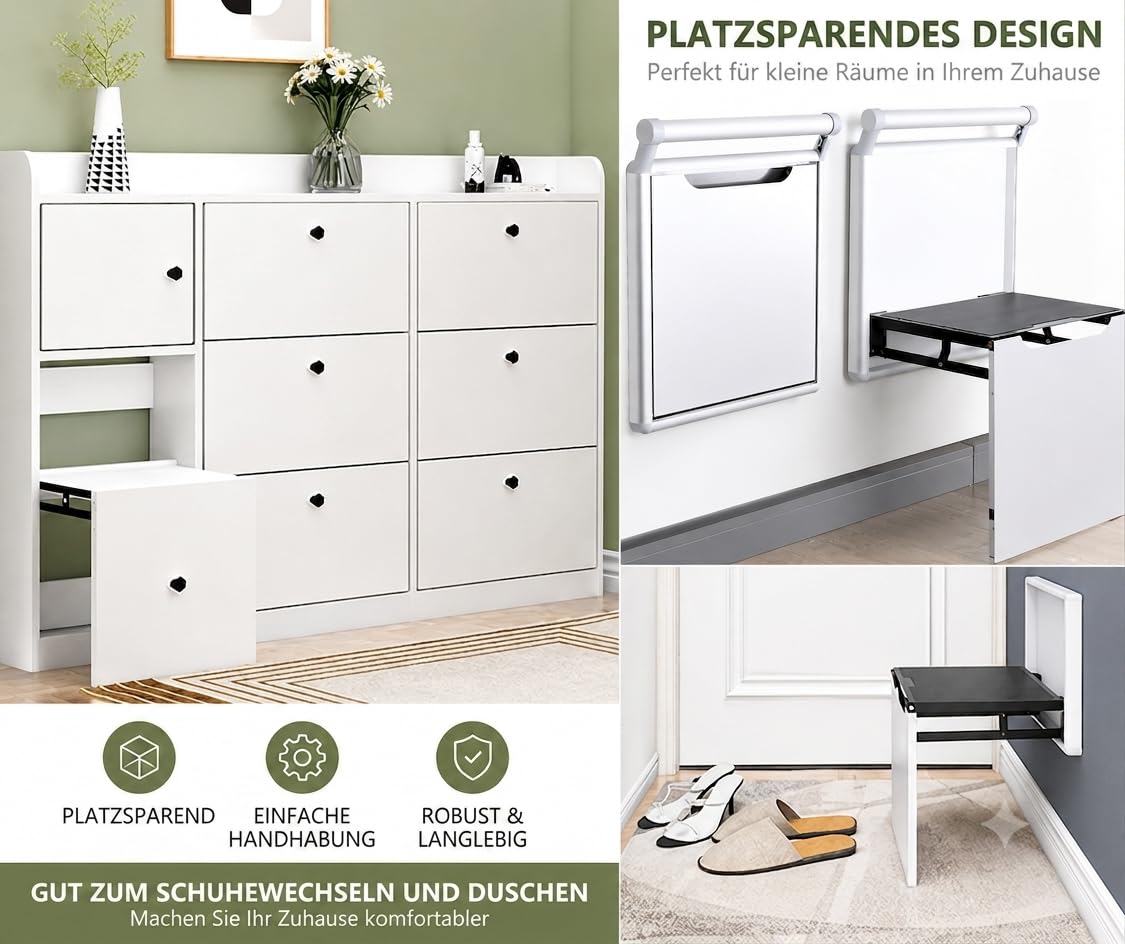 Belastbar bis 350 kg rutschfeste Sitzfläche Wandmontierte Wandklappstuhl Wandhocker Duschklappsitz
