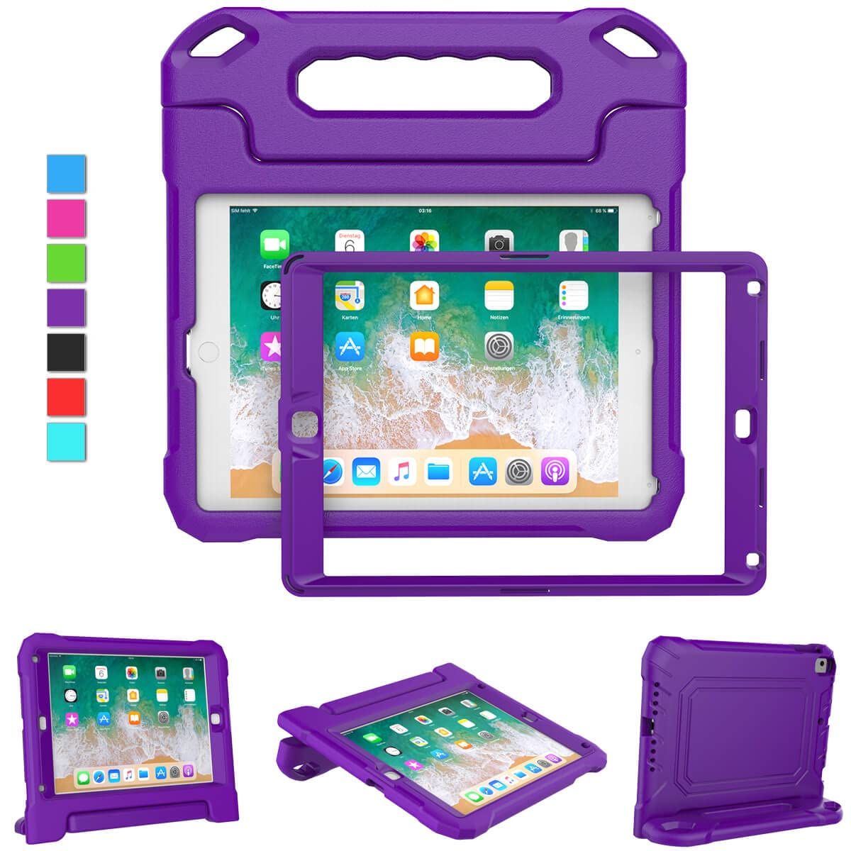 Kids Case for iPad 5th/6th Generation & iPad Air 1/2 & Pro 9.7, iPad 9.7″ Case with Screen Protector, Shockproof Protective Cover for iPad 9.7 Inch 6/5 Generation 2018/2017, Purple