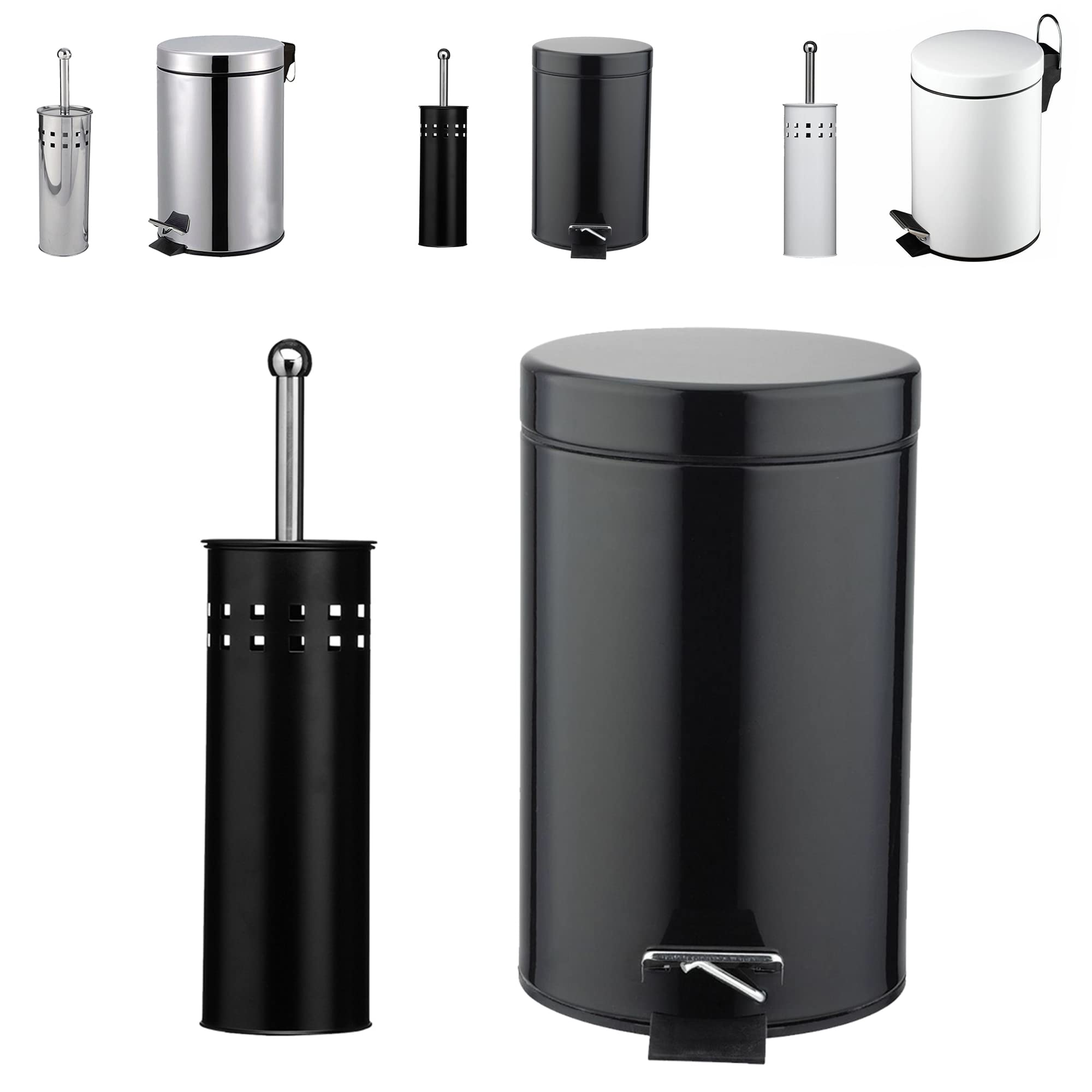 Crystals 3 Liter Stainless Steel Pedal Bin for Kitchen Bathroom Toilet Rubbish + Toilet Brush with Holder (Black)