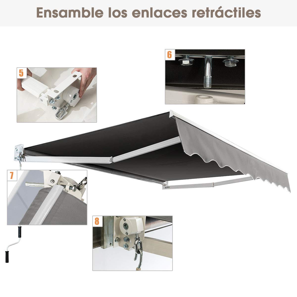 COSTWAY Toldo Manual Retráctil Plegable, Toldo para Ventana de Metal y Poliéster, Multifuncional Toldos Exterior con Manivela de Metal,Impermeable para Balcón y Veranda (2,45 x 2 m, Gris)