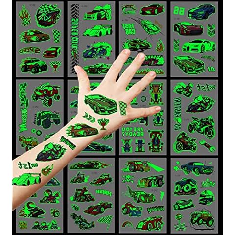 Tattoos for Kids 12 Sheets, Luminous Racing Car Kids Tattoos Stickers,Glow In The Dark Car Temporary Tattoos for Boys Party Bag Fillers,Birthday Party Favours,Party Games Stuff Supplies Cover