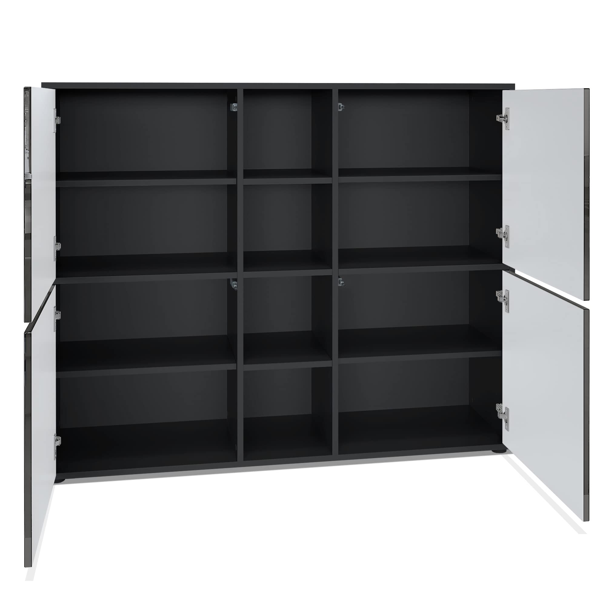Vladon Highboard Cuba V3, Made in Germany, Schwarz matt/Brombeer Hochglanz inkl. LED - Moderne Anrichte mit 12 Fächern (130,5 x 105,5 x 35,5 cm)