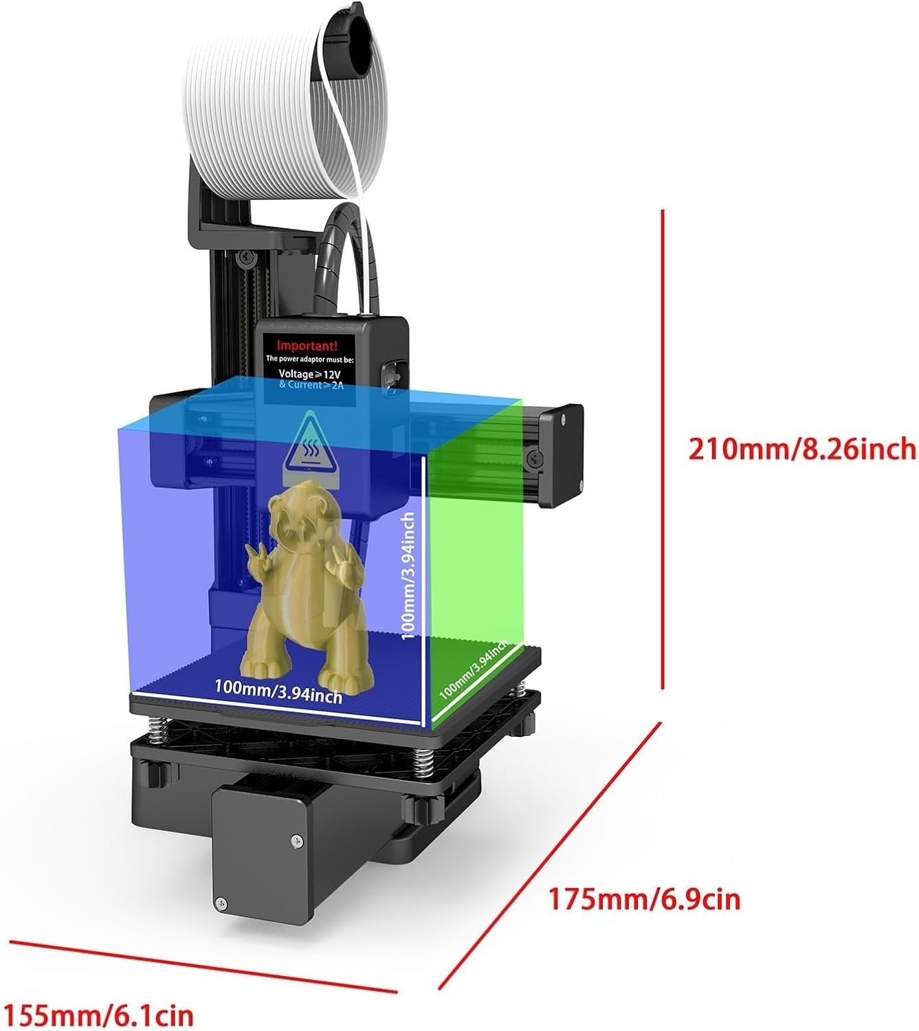Mini Stampante 3D Per Principianti, Stampante 3D Compatta Con Livellamento Automatico, Volume Di Stampa 100x100x100mm, Supporta Filamenti PLA & TPU Per Progetti Domestici E Scolastici(Black)