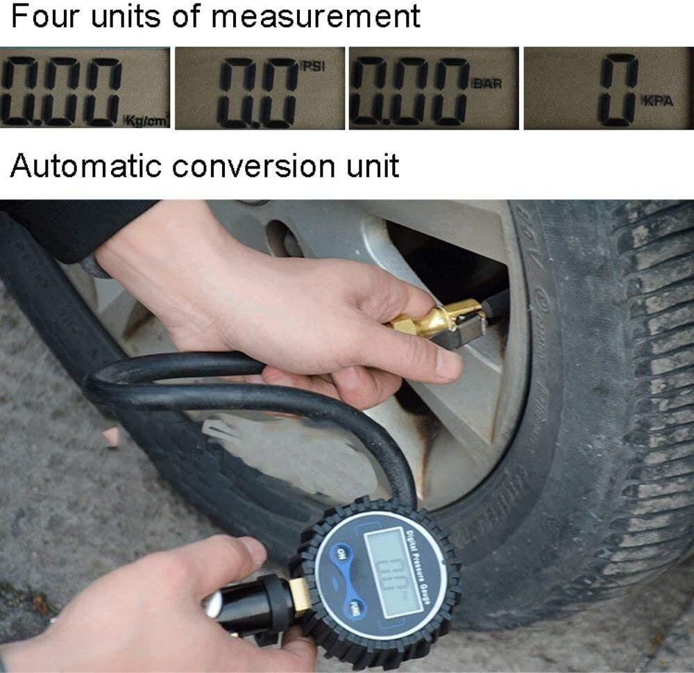 HMTE Manometro per Pneumatici per impieghi gravosi (0-200 PSI) - Tubo Flessibile Intrecciato di Alta qualità, Hardware in Ottone Massiccio, Ideale per Qualsiasi Auto, Camion, Moto