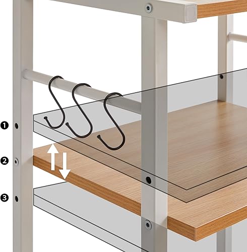 Miniatura 6 de YMYNY UHPT002N - Soporte para impresora móvil, carrito de impresora de 3 niveles con estante de almacenamiento ajustable y 6 ganchos en S, mesa de