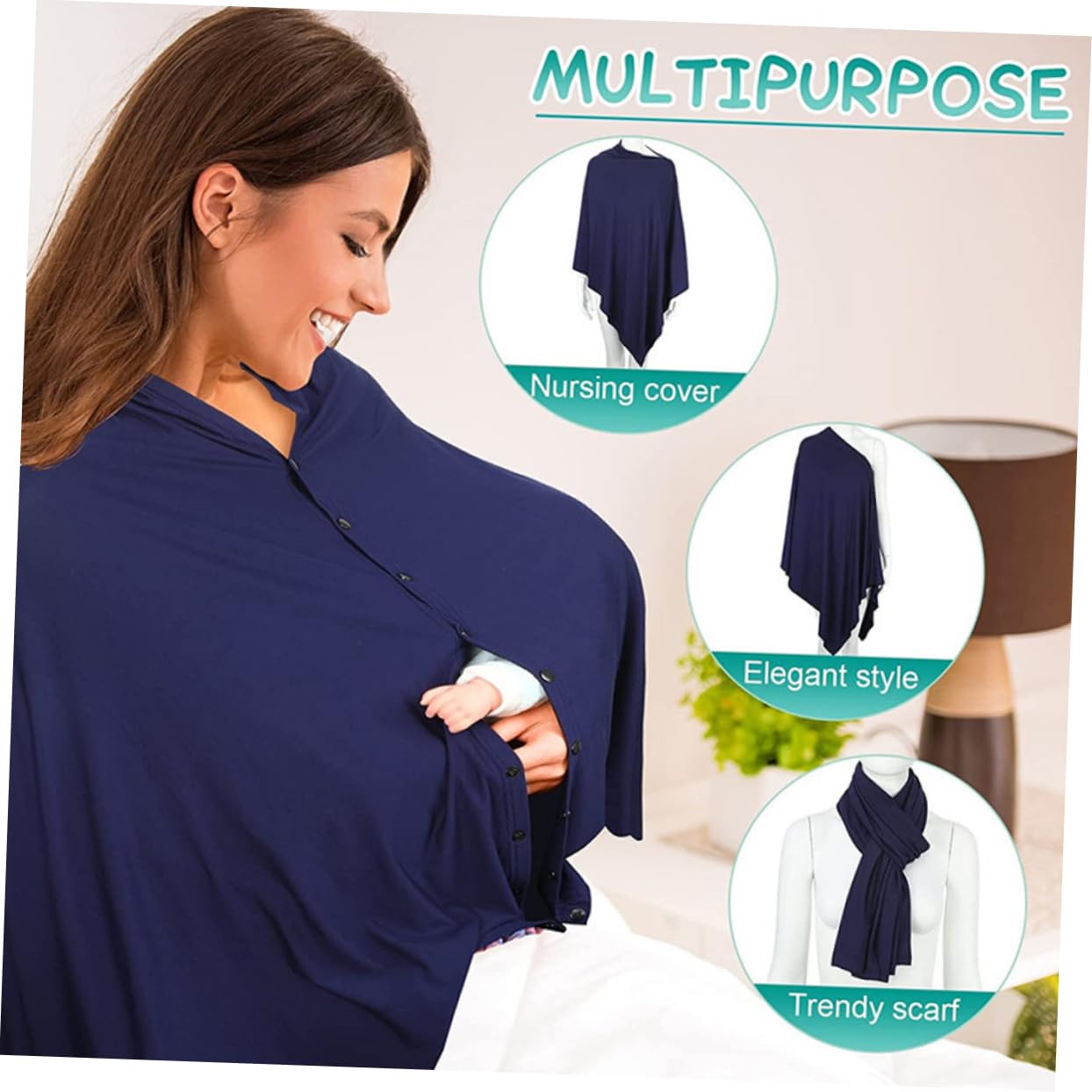 Toddmomy Foulard d'allaitement Extensible en Coton et Polyester, Couverture Multifonction pour Poussette, Protection Solaire et Vent pour Maman Allaitante