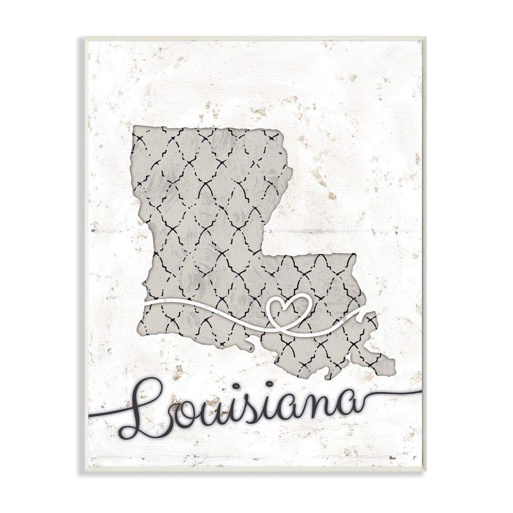 Stupell Industries Louisiana Patterned Grey US State, Design by Artist Ziwei Li Art, 13 x 0.5 x 19, Wall Plaque