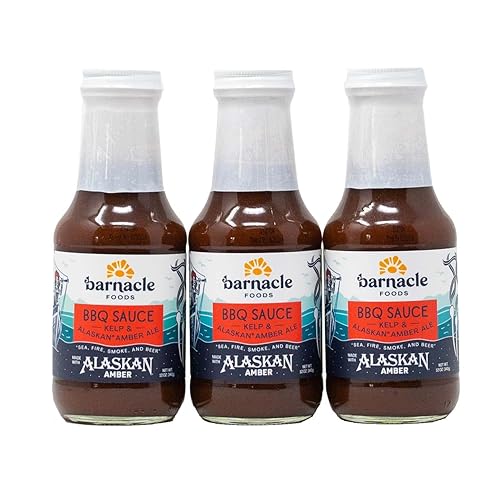 Barnacle Foods Kelp Alaska Amber Beer BBQ Sauce 12 oz Caliente ahumado dulce y salado Ideal para mariscos pollo alas costillas juego y verduras