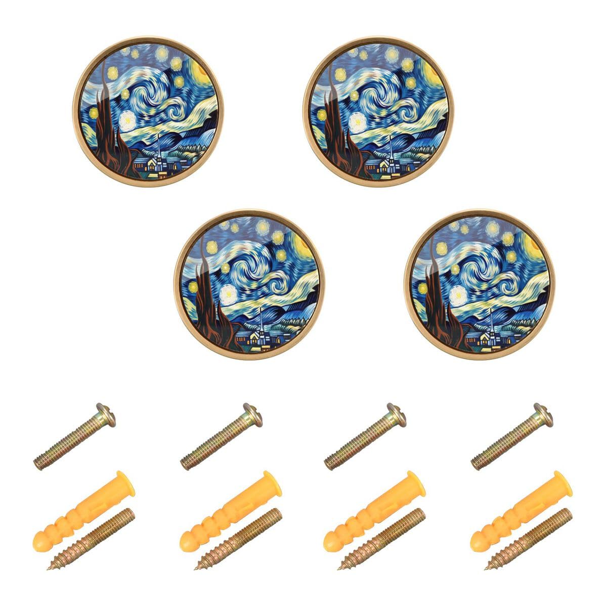 JUMBEAR Van Gogh Starry Sky Cabinet knobs,Vintage Door Knobs Cupboard Drawer Pull Handles (4 Pack)