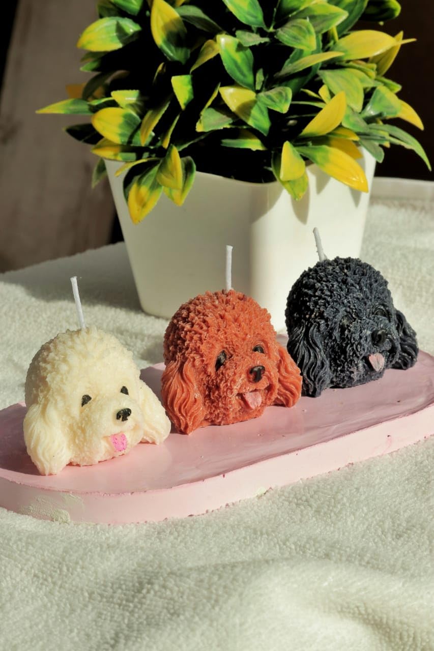 Diceandberry Pack of 3 Cute Poodle Dog Soy Wax Scented Candles (Black, White, Brown) for Dog Lovers, Puppy Candles-image-10