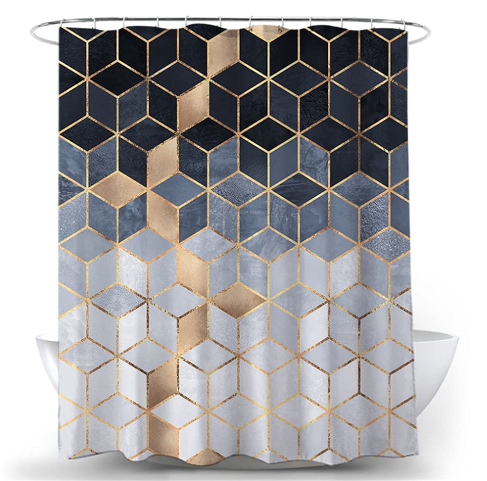 ELECDON Shower Curtain Set, Waterproof for Bathroom with Hooks, No Liner Needed Quick Drying Polyester Fabric (Cubic Black Gradient, 180 x 180CM)