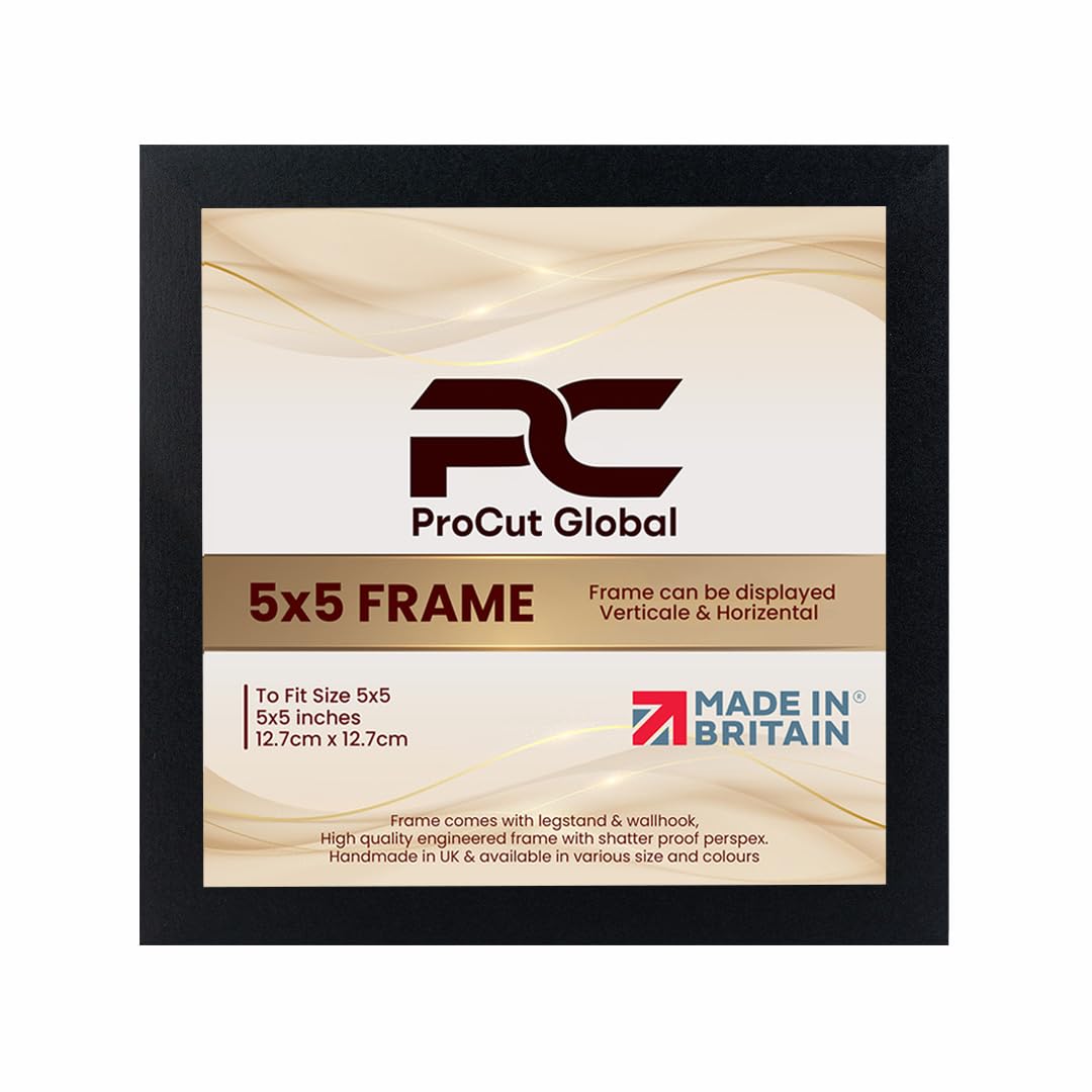 Procut Global 5X5 Black Picture Frames – Sleek Wooden Photo Frame with Shatterproof Perspex for Wall or Tabletop – Perfect for Posters, Certificates, Prints–Multiple Sizes & Colors Available