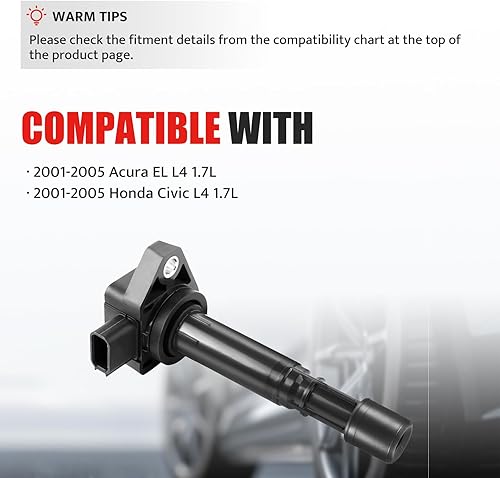 Miniatura 3 de NPAUTO Paquete de bobina de encendido de repuesto 1.7L 1.7 L4 Honda Civic 2001 2002 2003 2004 2005, Acura EL, UF400 UF512 C1460, paquete de 4