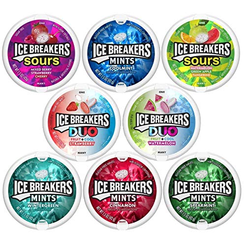 Ice Breakers Sugar Free Mints Variety Pack 8 Pack (Berry Sours,Coolmint, Sours, Spearmint, Wintergreen, Cinnamon, DUO Strawberry, DUO Watermelon)