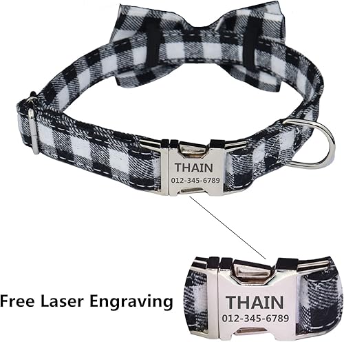 Miniatura 3 de THAIN Collar de perro personalizado con lazo para perros machos y hembras, puntos de mezclilla, patrón ninja a cuadros, collares para mascotas