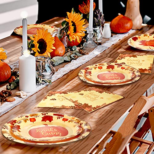 Boocikey Thanksgiving Party Supplies,Thanksgiving Plates And Napkins Sets For 50 Guest,Autumn Leaves Pumpkin Disposable Paper Dinnerware Set For Thanksgiving Dinner Party Decorations #TOP6