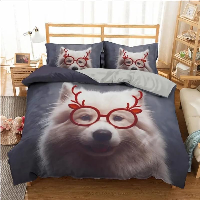 Housse de Couette 90x190 Samoyède Gris pour une Chambre Enfant Douillette et Cocooning