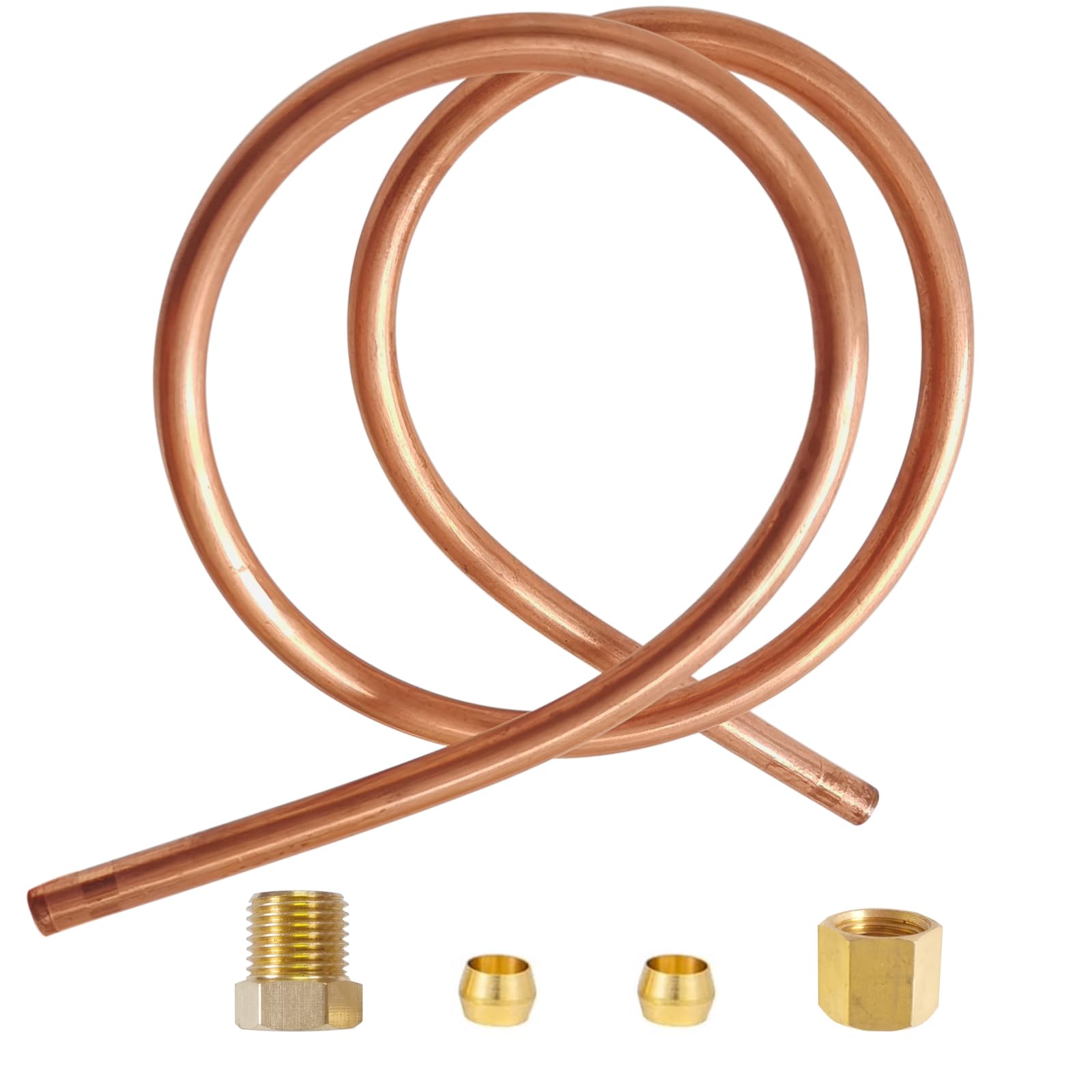1/4“ OD Copper Pilot Tubing with 7/16"-24 UNS Male/Female Compression Fittings for Gas Water Heater pilot,Gas Fryer - 24 inch Length
