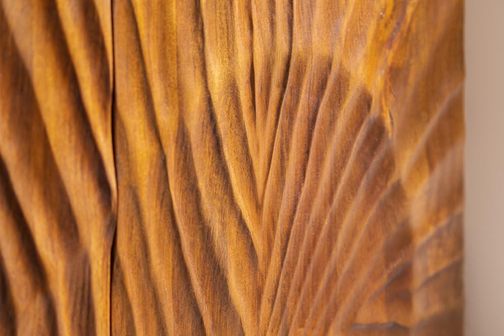 invicta INTERIOR Massives Highboard Scorpion 120cm braun Mangoholz aufwendige 3D Schnitzereien Hochschrank Schrank