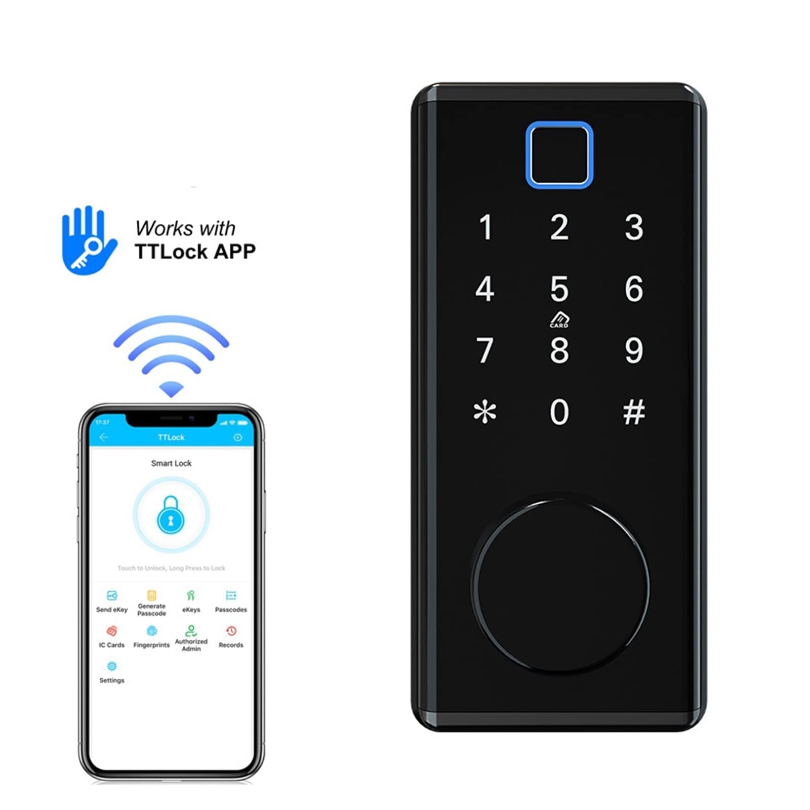 Serratura Smart 5 in 1 Smart Lock Keyless Entry Impronte digitali Password IC Card Chiave Catenaccio TTLock Serratura automatica for Home Office Porta Casa Ufficio Appartamento(TTlock Gateway)