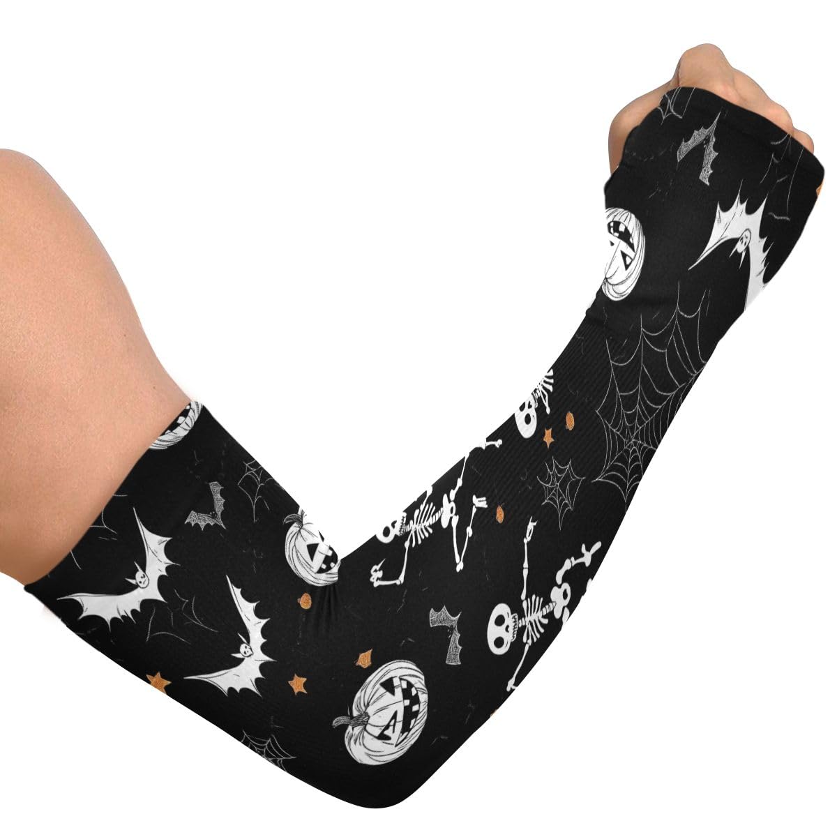 Cooling Arm Sleeves for Men Women UV Sun Protection Arm Covers Halloween Skeleton Compression Sleeves Sports Football Golf Cycling