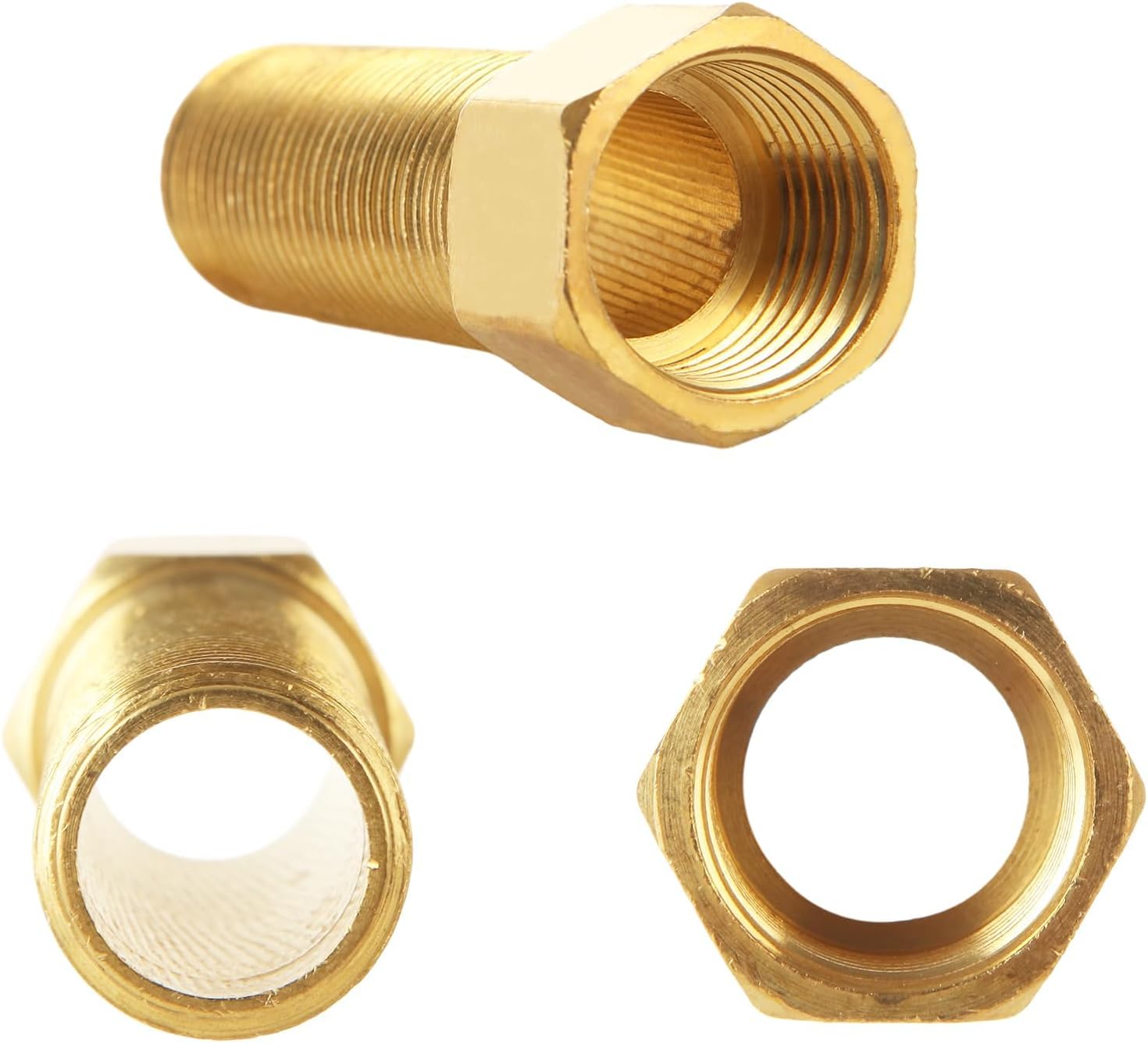WOPPLXY 10 PCS Brass Pipe Fittings, 1/2" Female to 1/2" Male Pipe Longer Fitting Converter Adapter, 1/2 inch Brass Extension Pipe Nipple Connector(Length 1.96 Inch/50 mm)