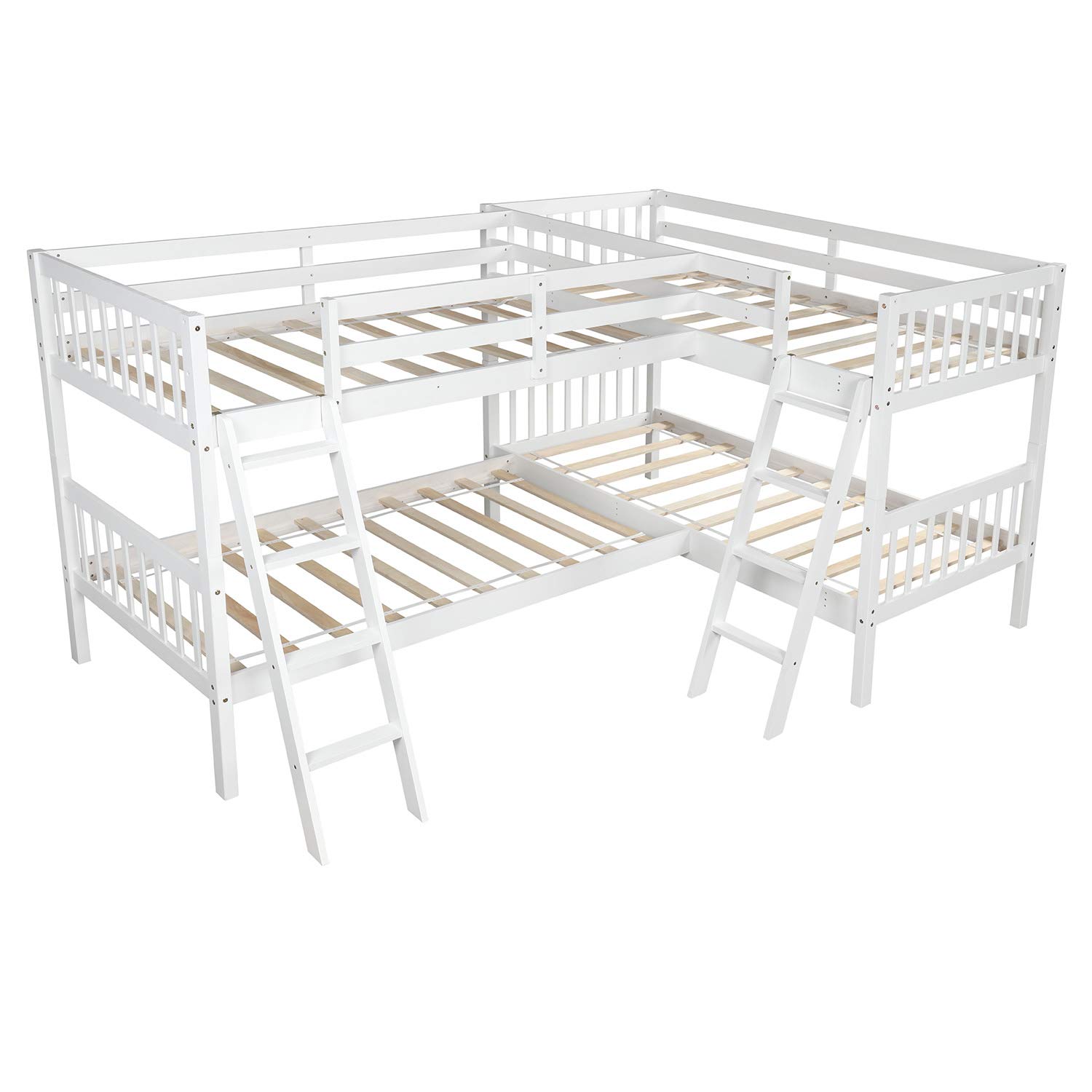 LShaped Twin Size Bunk Bed and Loft Bed, Solid Wood Twin Bunk Bed Loft