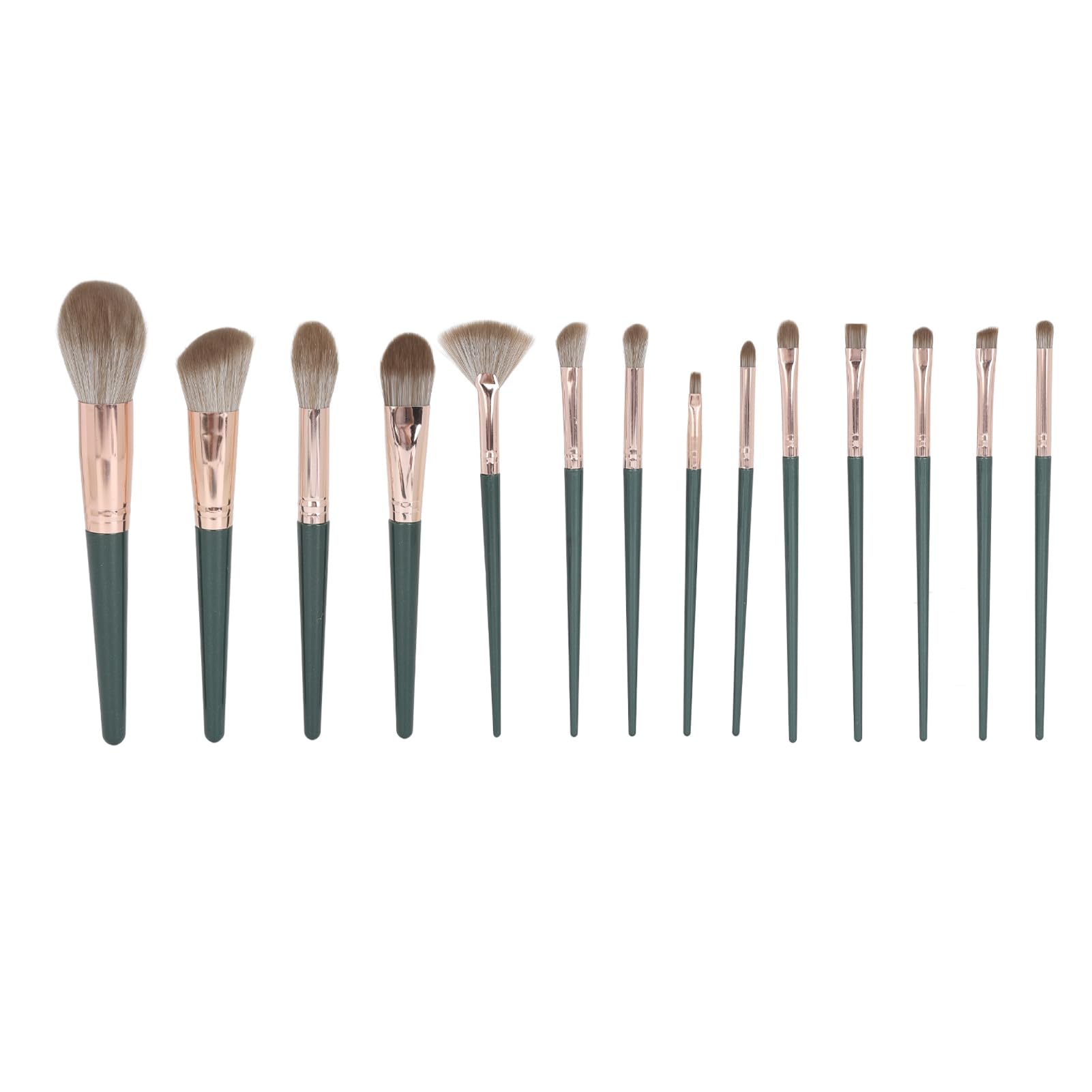 DEEDOCHY Make-up-Pinsel-Set, 14-teilig – Weiche Polyesterborsten, Tierversuchsfrei, Grüne Kunststoffgriffe, Für Foundation, Lidschatten, Puder