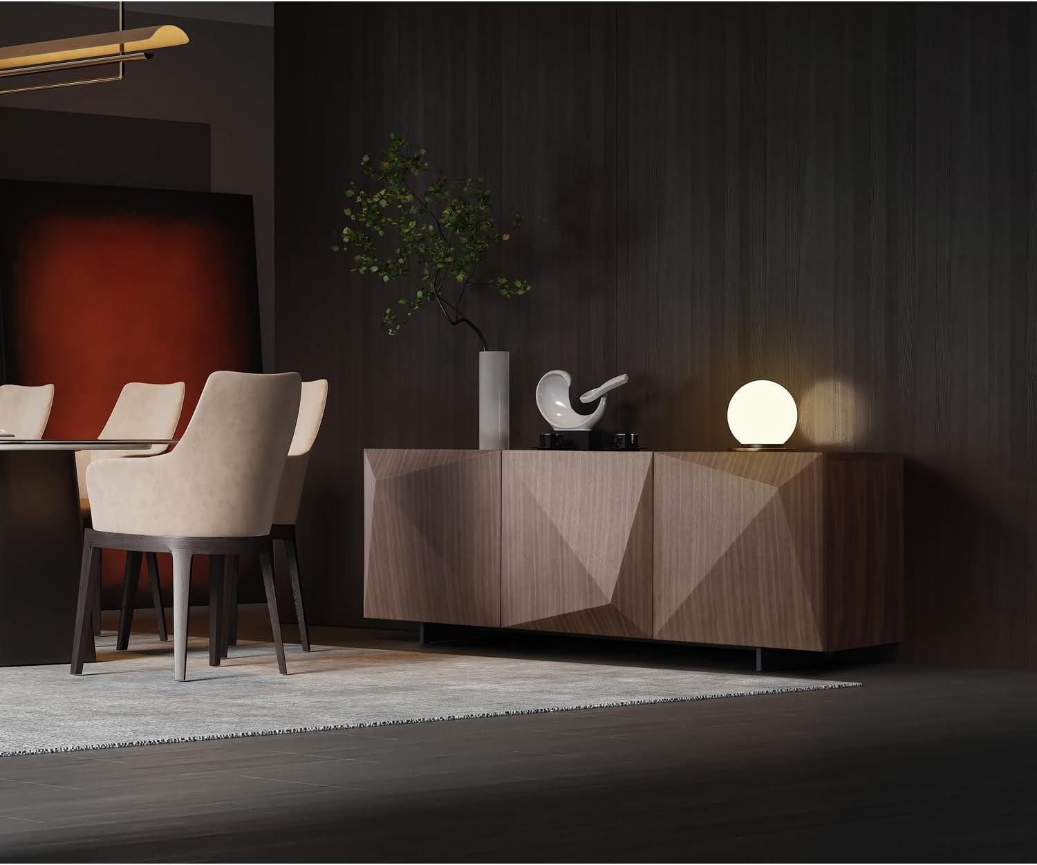 HomeStock Chic Buffet Table with Storage - Modern Walnut Finish & Black Legs - Home Entryway Console Table