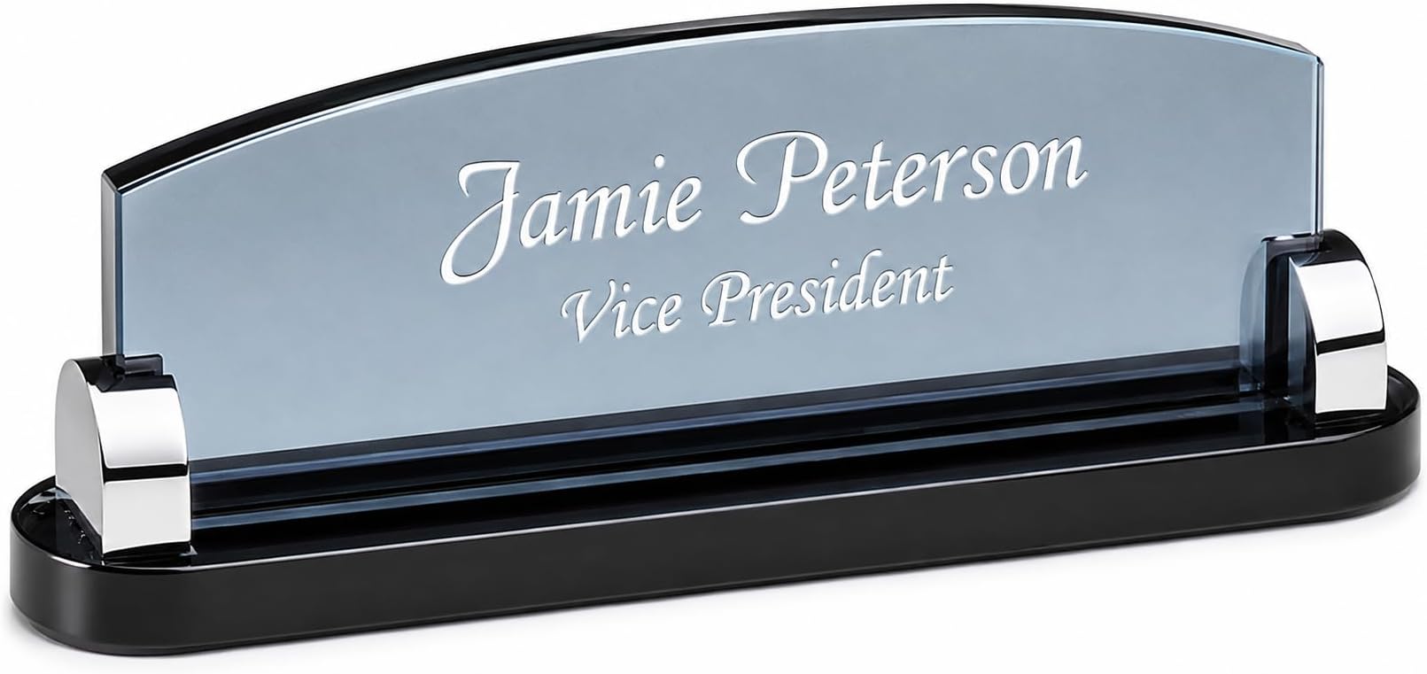 Personalized Smoked Glass Desktop Name Plate with Custom Engraving