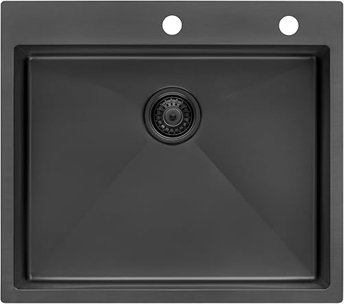 Ruvati RVH5007BL - Fregadero de cocina de acero inoxidable negro plomizo de 25 pulgadas con montaje superior