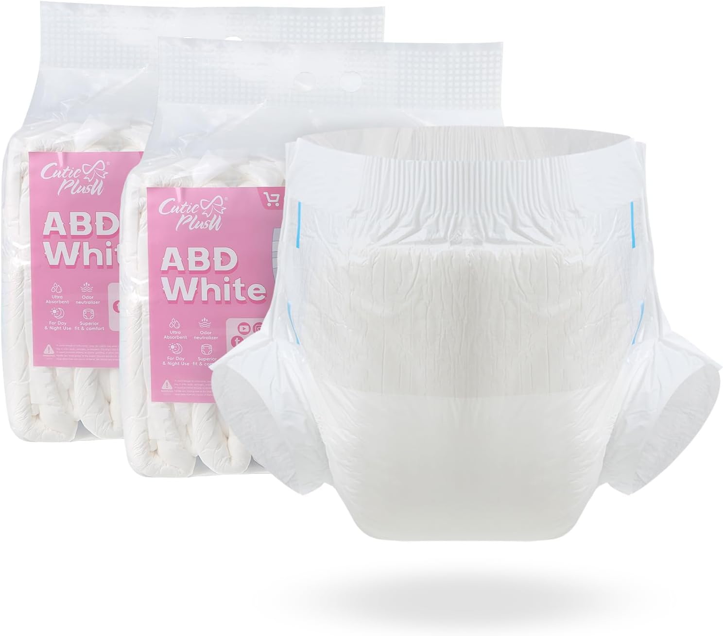 CutiePlusU Adult Diapers 20 Count Overnight Disposable Briefs for Women Men Heavy Absorption Latex Free with Secure PE Tape Leak Guard Design White(Medium 28"-38")