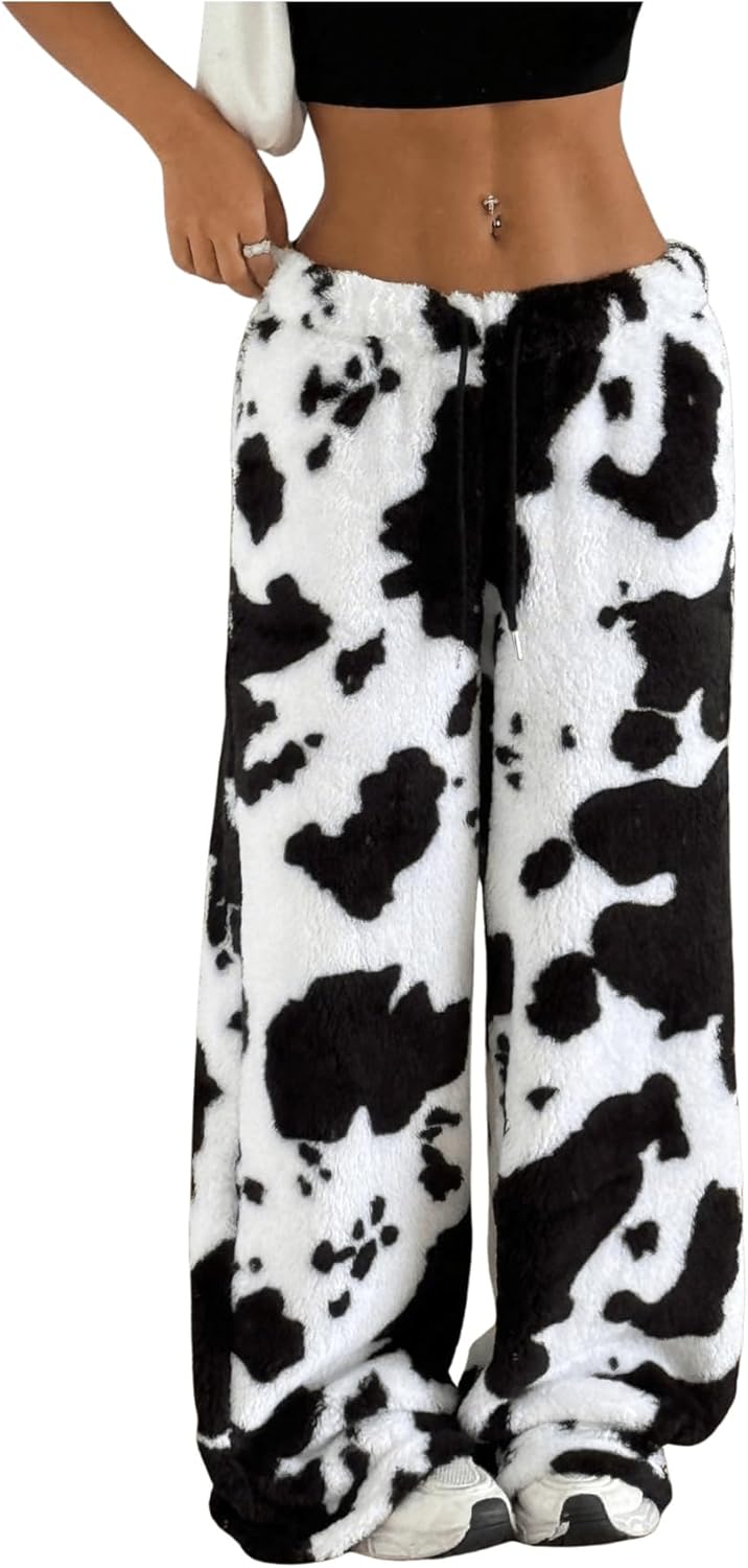 MakeMeChic Women's Fuzzy Pajama Pants Leopard Cheetah Print Teddy Cute Lounge Pants