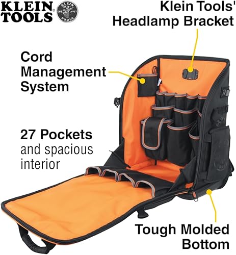 Miniatura 2 de Klein Tools 62482 Mochila de herramientas, Tool-Station Pro - Organizador resistente con 27 bolsillos, interior grande, parte inferior moldeada,
