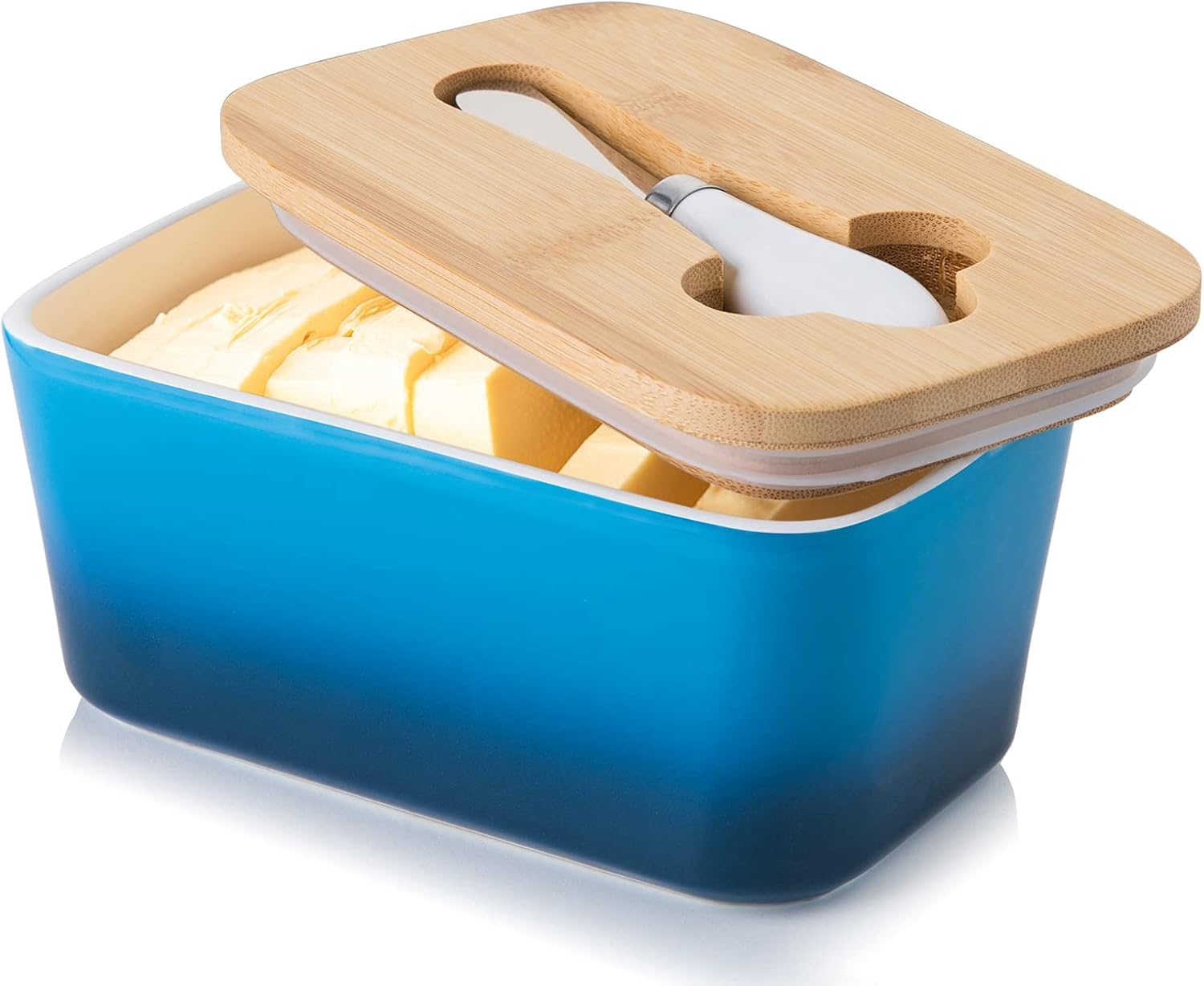 Porcelain Butter Dish with Knife & Wooden Lid, Candiicap